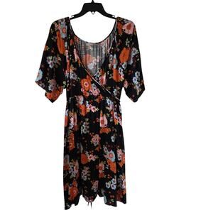 Modcloth Womens Floral Print Faux Wrap Dress Plus Size 2X Black NEW